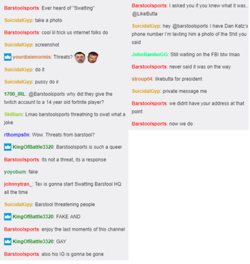 Illustration for article titled Barstool Sports' Twitch Channel Shut Down After Employee Threatens To Swat Someone